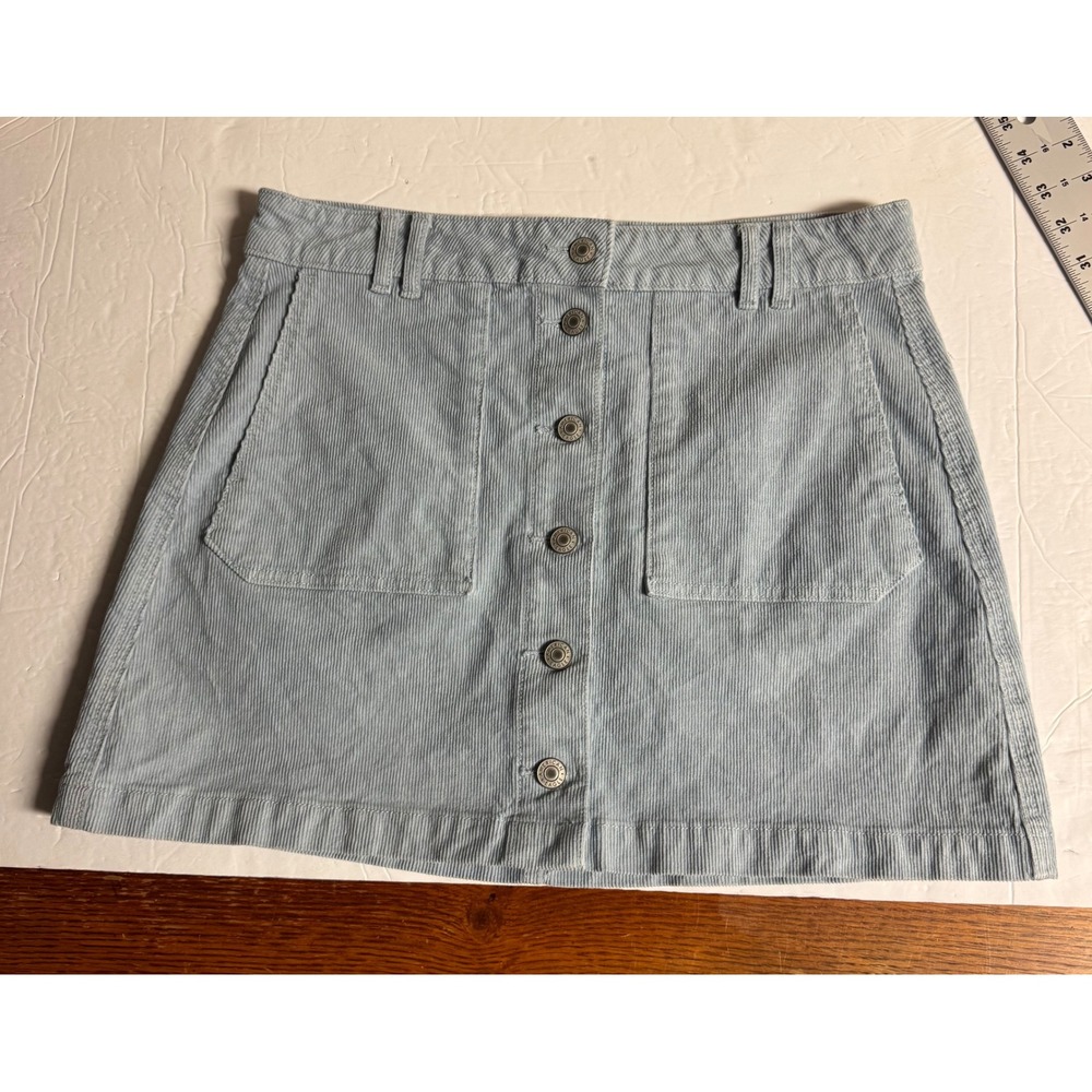 American Eagle Super Stretch Corduroy Mini Skirt Blue Button Front Women Size 8